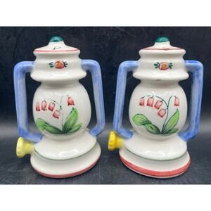 Vtg Napco Lantern Salt & Pepper Shakers Floral Ceramic Japan 1950s 3.5"